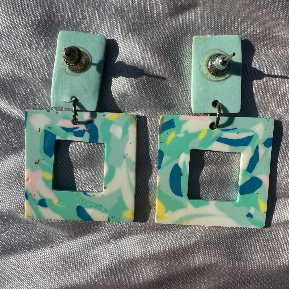 Turquoise Abstract Earrings - Picture 3 of 4